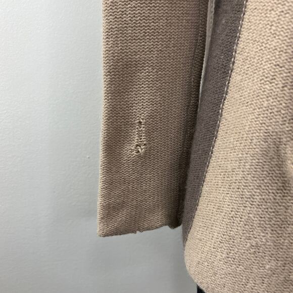 360 Cashmere Tan/Brown Color-Block Draped Relaxed Cardigan Sweater Pockets S - Picture 3 of 8